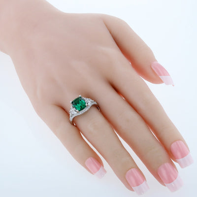 Cushion Cut Emerald Legacy Ring Sterling Silver 4 Carats