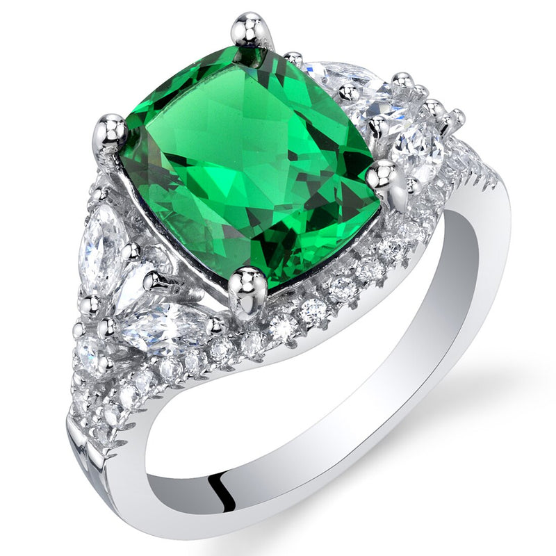 Cushion Cut Emerald Legacy Ring Sterling Silver 4 Carats