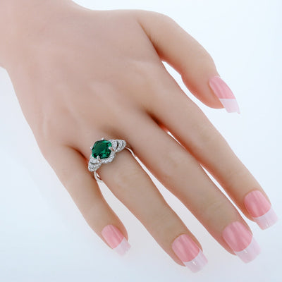 Cushion Cut Emerald Tier Halo Ring Sterling Silver 3.50 Carats