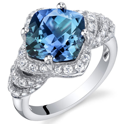 Cushion Cut Alexandrite Tier Halo Ring Sterling Silver 4.25 Carats