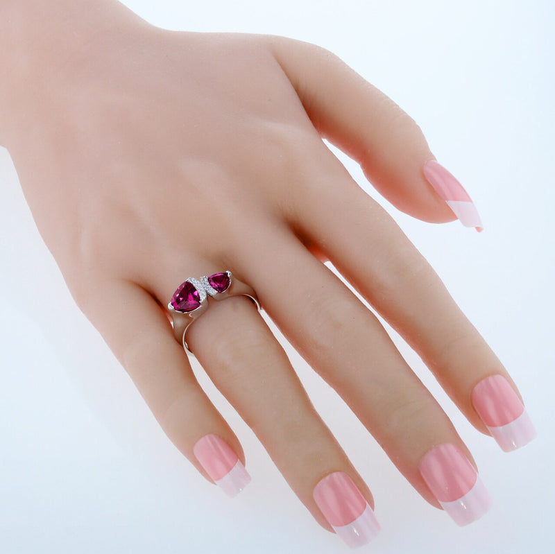 Trillion Shape Ruby 2-Stone Ring Sterling Silver 1.50 Carats