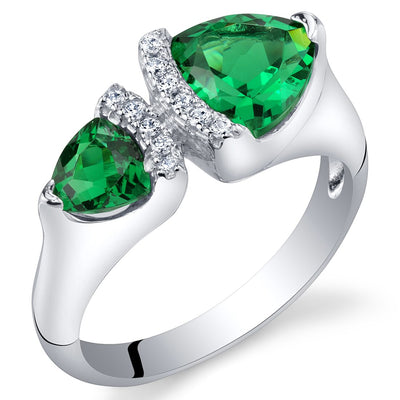 Trillion Shape Emerald 2-Stone Ring Sterling Silver 1 Carat