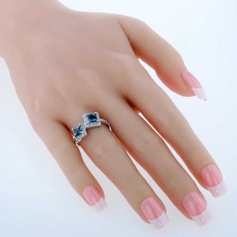 Princess Cut London Blue Topaz Two-Stone Ring Sterling Silver 1.50 Carats