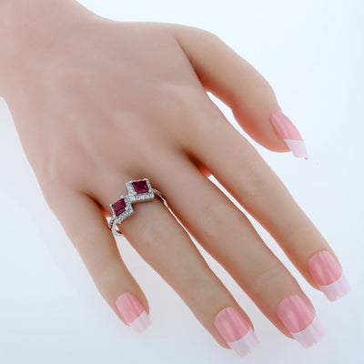 Princess Cut Ruby Two-Stone Ring Sterling Silver 1.50 Carats