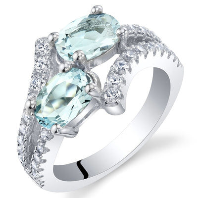Two-Stone Aquamarine Sterling Silver Ring 1.25 Carats Oval Shape