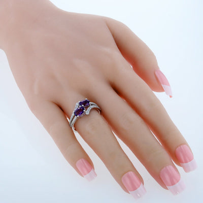 Two-Stone Amethyst Sterling Silver Ring 1.50 Carats Oval Shape