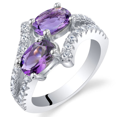 Two-Stone Amethyst Sterling Silver Ring 1.50 Carats Oval Shape