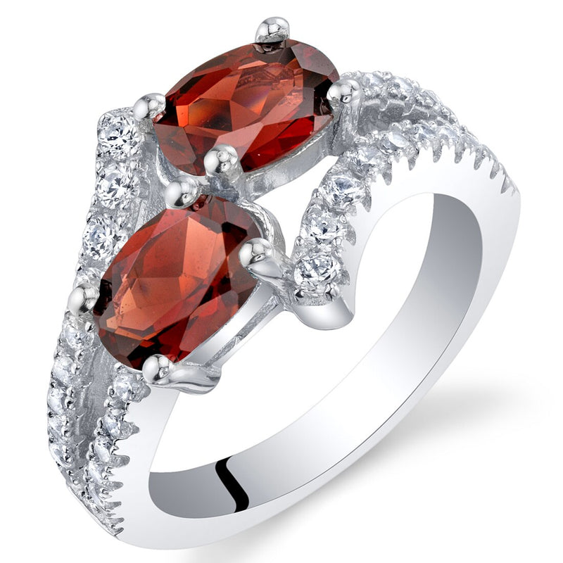 Two-Stone Garnet Sterling Silver Ring 2 Carats Oval Shape