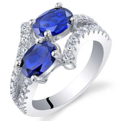 Two-Stone Blue Sapphire Sterling Silver Ring 2 Carats Oval Shape