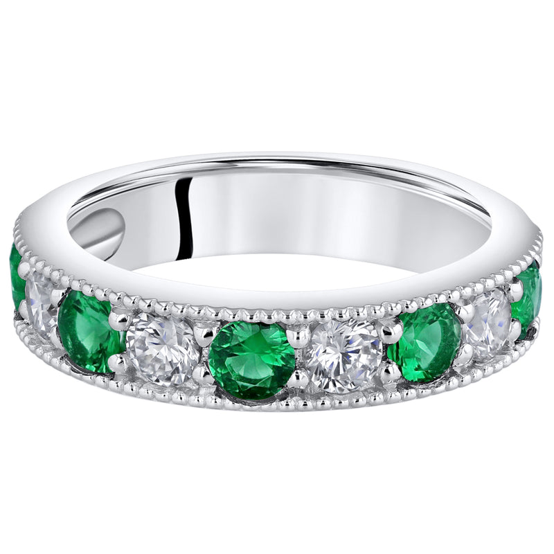Emerald Milgrain Half Eternity Ring Band Sterling Silver