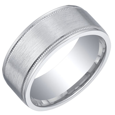 Men's Classic Milgrain Wedding Ring Band 8mm Sterling Silver Brush Matte Comfort Fit