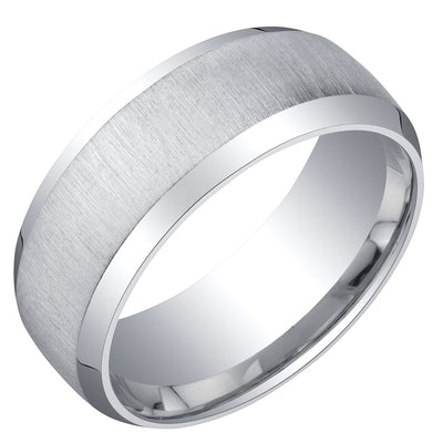 Men's Beveled Edge Wedding Ring Band 8mm Sterling Silver Brush Matte Comfort Fit