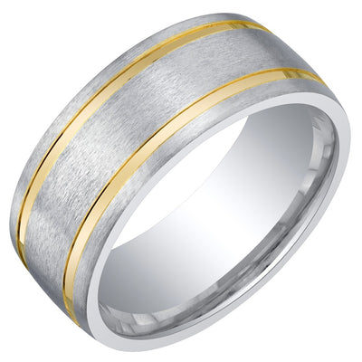 Men's Classic Wedding Ring Band 8mm Two-Tone Sterling Silver Brush Matte Comfort Fit