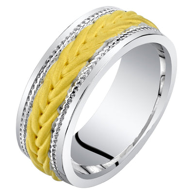 Men's Rope Pattern Wedding Ring Band 8mm Yellow-Tone Sterling Silver Comfort Fit