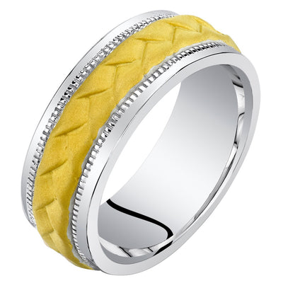 Men's Criss-Cross Wedding Ring Band 8mm Yellow-Tone Sterling Silver Comfort Fit