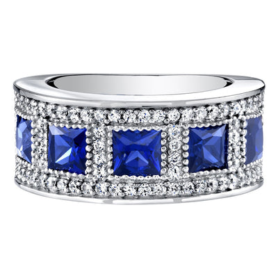 Sterling Silver Princess Cut Created Sapphire Anniversary Ring Band Wide Width 2 Carats Sizes 5 To 9 Sr11918 alternate view and angle