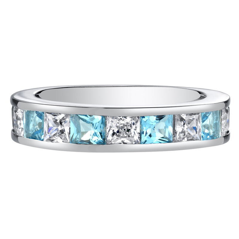 Sterling Silver Princess Cut Swiss Blue Topaz Half Eternity Wedding Ring Band Sizes 5 To 9 Sr11930 alternate view and angle