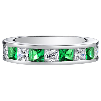 Sterling Silver Princess Cut Simulated Emerald Half Eternity Wedding Ring Band Sizes 5 To 9 Sr11936 alternate view and angle