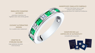 Sterling Silver Princess Cut Simulated Emerald Half Eternity Wedding Ring Band Sizes 5 To 9 Sr11936 infographic with additional information