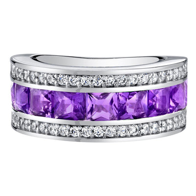 Sterling Silver Princess Cut Amethyst 3 Row Wedding Ring Band 2 Carats Sizes 5 To 9 Sr11938 alternate view and angle