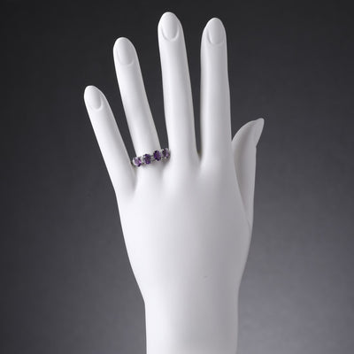 Sterling Silver Oval Cut Amethyst Anniversary Ring Band 1 5 Carats Sizes 5 To 9 Sr11948 on a model