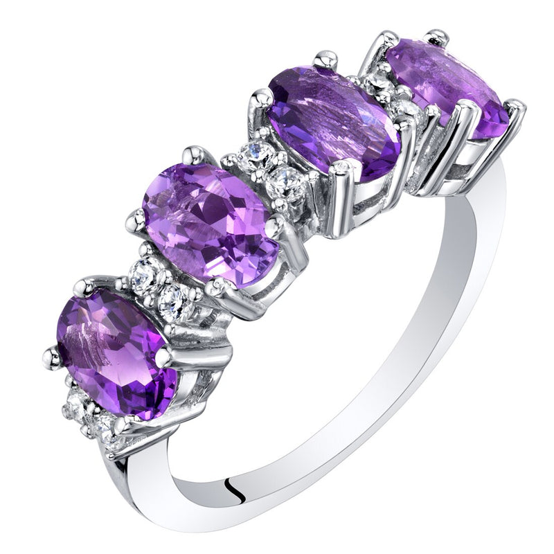 Amethyst 4-Stone Anniversary Ring Band Sterling Silver 1.50 Carats Oval Shape