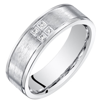 Men's Diamond Wedding Ring Band Brushed Matte Sterling Silver Comfort Fit