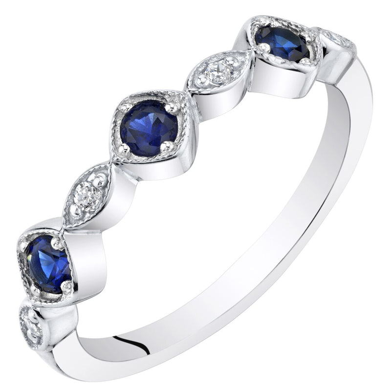 Blue Sapphire Marquise and Round Stackable Ring Band Rose-Tone Sterling Silver