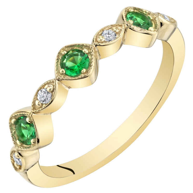 Emerald Marquise and Round Stackable Ring Band Yellow-Tone Sterling Silver