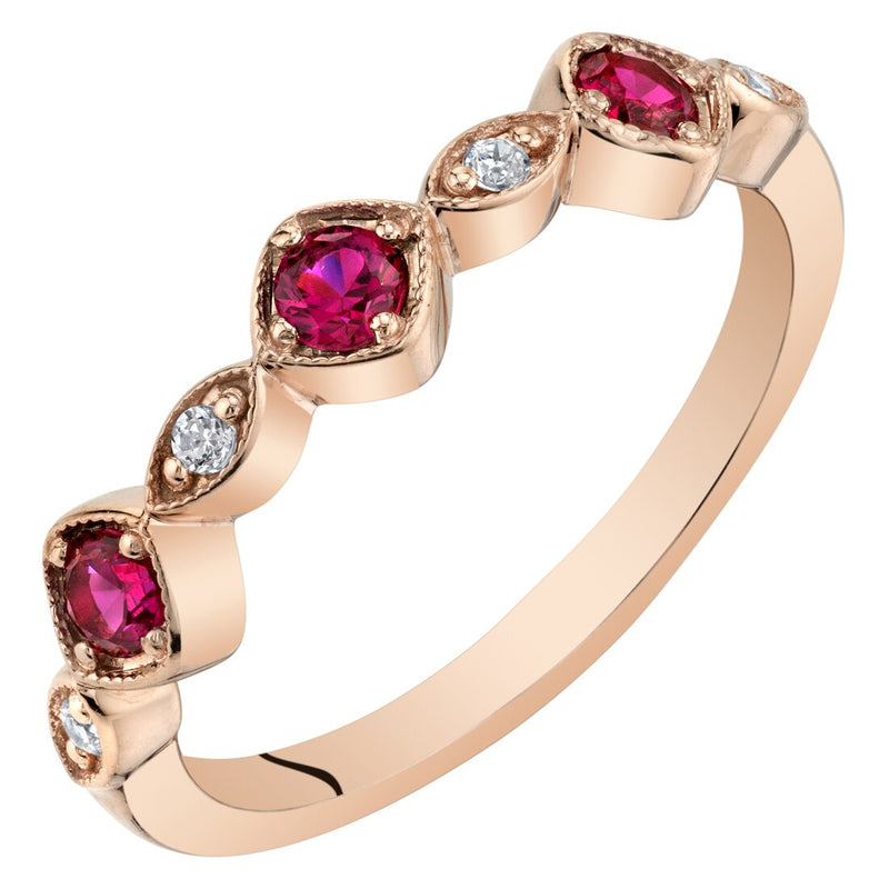 Ruby Marquise and Round Stackable Ring Band Rose-Tone Sterling Silver