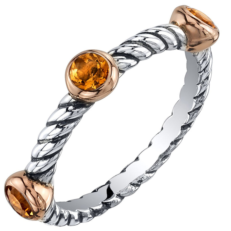 Citrine 3-Stone Cable Stackable Ring Sterling Silver
