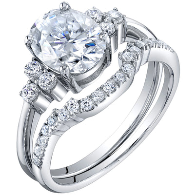 2 Carat Moissanite Oval Cut Engagement Ring and Wedding Band Bridal Set in Sterling Silver SR12054