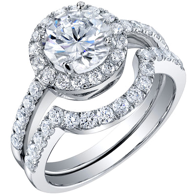 1.50 Carat Moissanite Classic Halo Engagement Ring and Wedding Band Bridal Set in Sterling Silver SR12068