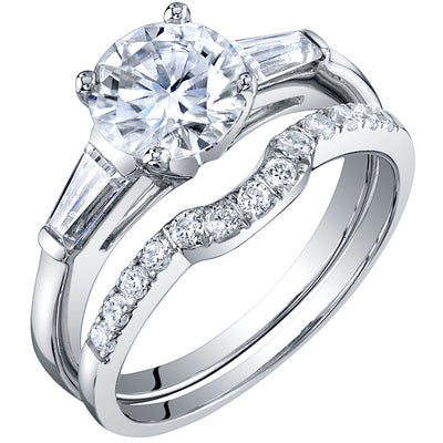 1.50 Carat Moissanite Keepsake Solitaire Engagement Ring and Wedding Band Bridal Set in Sterling Silver SR12070