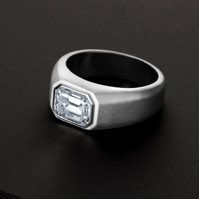 Emerald Cut Moissanite Men's Signet Ring Sterling Silver 3 Carats