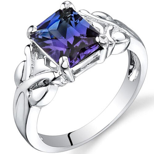 Alexandrite Ring Sterling Silver Radiant Shape 2.75 Carats