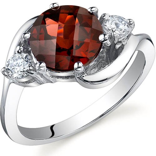 Garnet Ring Sterling Silver Round Shape 2.25 Carats