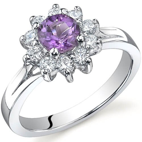 Amethyst Ring Sterling Silver Round Shape 0.5 Carats