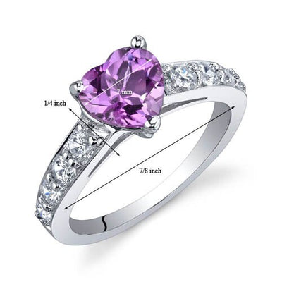 Pink Sapphire Ring Sterling Silver Heart Shape 1.5 Carats