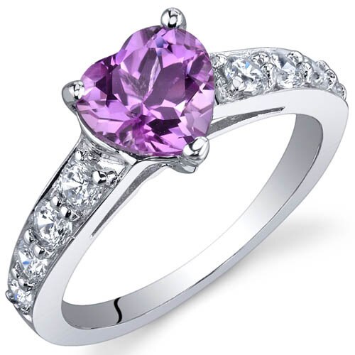 Pink Sapphire Ring Sterling Silver Heart Shape 1.5 Carats