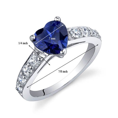 Blue Sapphire Ring Sterling Silver Heart Shape 1.75 Carats