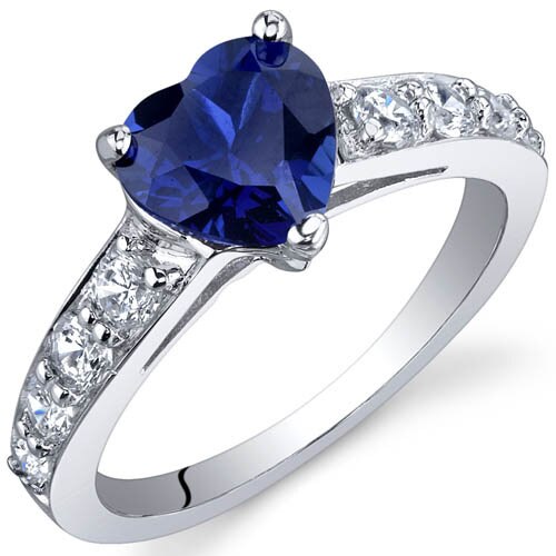 Blue Sapphire Ring Sterling Silver Heart Shape 1.75 Carats