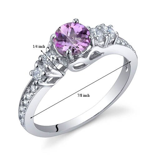 Pink Sapphire Ring Sterling Silver Round Shape 0.5 Carats