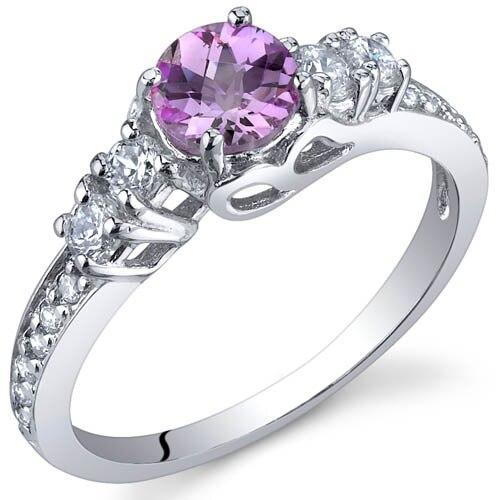 Pink Sapphire Ring Sterling Silver Round Shape 0.5 Carats