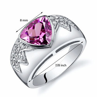 Pink Sapphire Ring Sterling Silver Trillion Shape 2.5 Carats