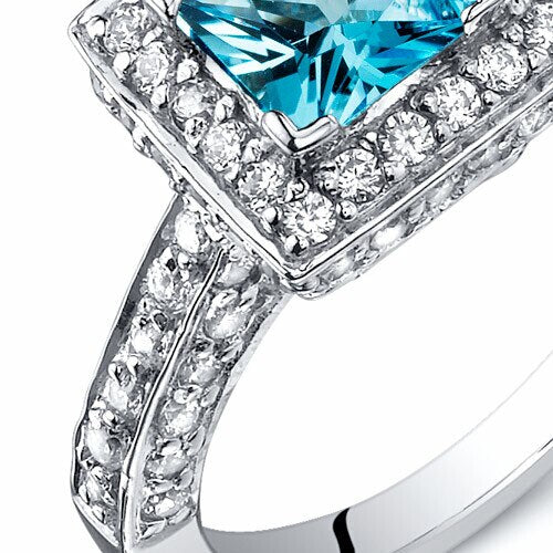 Swiss Blue Topaz Ring Sterling Silver Princess Shape 1 Carats