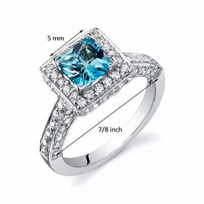 Swiss Blue Topaz Ring Sterling Silver Princess Shape 1 Carats