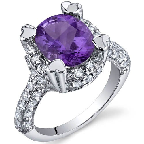Amethyst Ring Sterling Silver Oval Shape 2.25 Carats