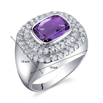 Amethyst Ring Sterling Silver Radiant Shape 1.75 Carats