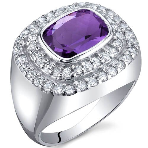 Amethyst Ring Sterling Silver Radiant Shape 1.75 Carats